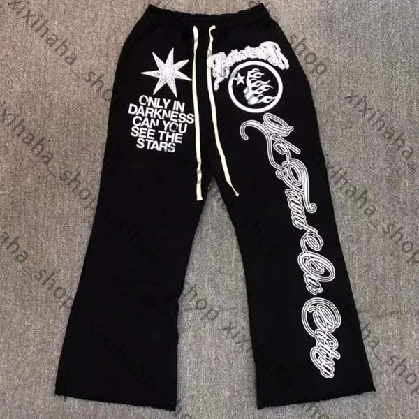 Calça masculina preto hellstarpants de moletom clássico letra estrela as calças impressão de hip hop casual solto homem homem sino de baixo 710 895