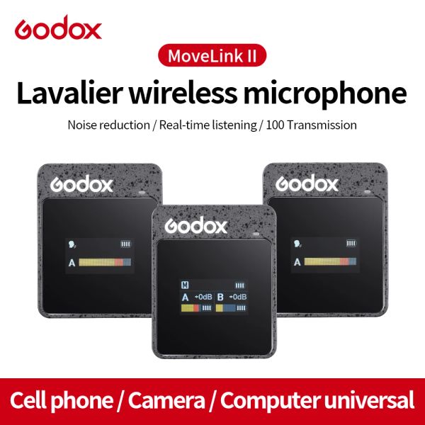 Mikrofone Godox Movelink II M1 M2 2.4 GHz Wireless Lavalier Omnidirektionalmikrofonsenderempfänger für Telefon DSLR Camera SmartPhon