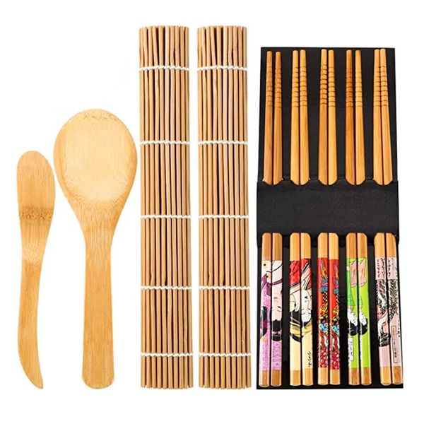 5pcsset DIY Sushi Maker Bamboo Rolling Kit Reisform Chef Küche Easy Making Tools Chopsticks Löffel Blade 240328