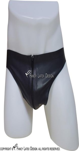 Black Sexy Latex T String com Borda de Zíper, calcinha de borracha calcinha de calcinha de roupas íntimas Underpanties 01097474904