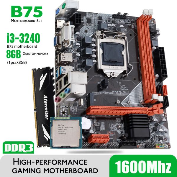 Материнские платы atermiter b75 набор материнских плат с Core i3 3240 1 x 8gb = 8 ГБ 1600 МГц DDR3 Расточительный настольный раковина USB3.0 SATA3