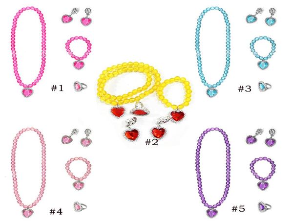 5 colori Princess Queen Cosplay Accessori gioielli set di gioielli Orecchini anelli set di braccialette Presenti per le ragazze Dresse 5PCSSET5378360