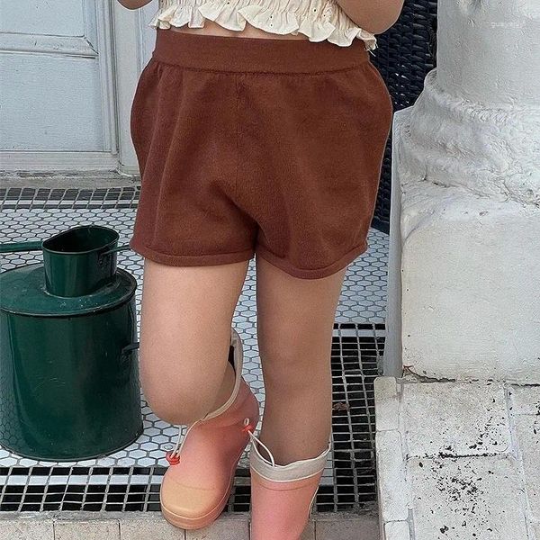 Shorts Children Abbigliamento per bambini Solido colore 2024 in stile coreano in stile coreano a vita alta francese semplice