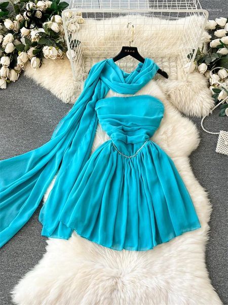 Lässige Kleider Singley Senior Luxus Party Abendkleid Modische klassische trägerlose Perlenfalten schlanker Frauen ärmellose sexy a-line mini