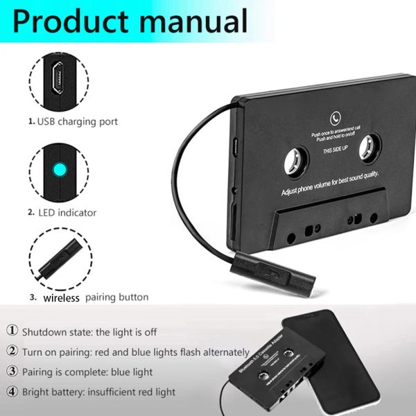 Oyuncular Universal Casette BluetoothCompatible 5.0 Sesli Otomobil Bandı Aux Stereo Adaptörü İPod Iphone MP3 AUX kablolu CD Çalar