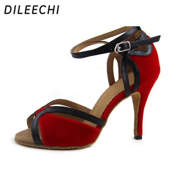 SCARPE DILEECHI Spot all'ingrosso Velvet Red Velvet High's High Heels 9cm Latin Dance Scarpe Salsa Square Scarpe da ballo Scarpe da sposa