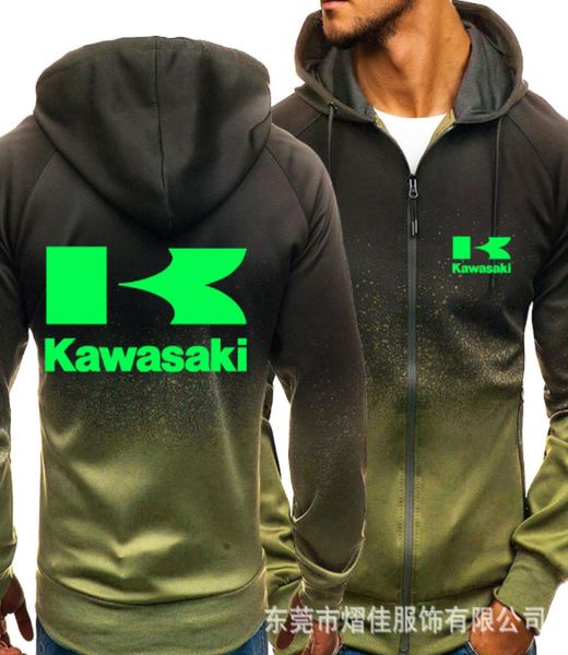 Hoodies masculina o logotipo do carro kawasaki impressão casual hiphop harajuku gradiente colorido com capuz de moletons com zíper da jaqueta de zíper de pano