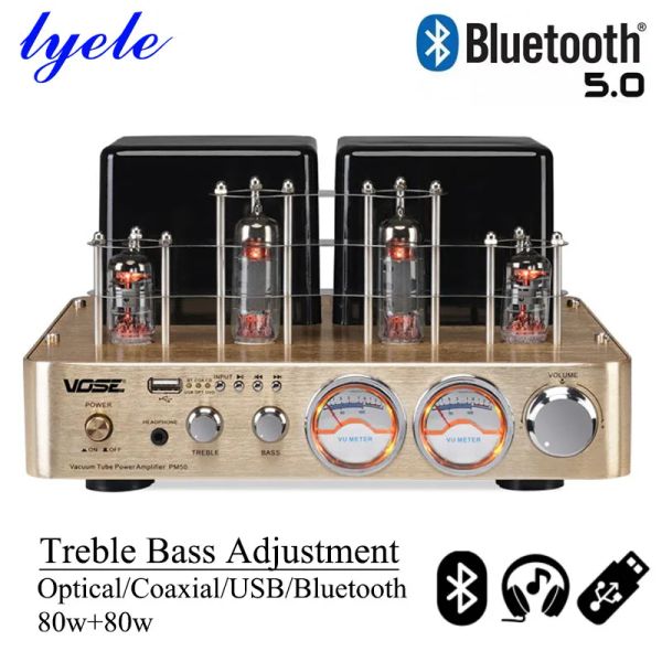 Amplificatore lyele audio 6f1 tubo vuoto amplificatore cuffia amplificatore bluetooth 5.0 vu meter 80w*2 lettore USB mp3 Amplificatore di ingresso coassiale ottico