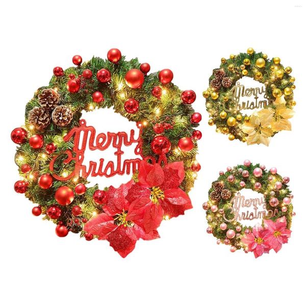Fiori decorativi ghirlanda natalizia con luci decorazioni per porta d'ingresso di abete artificiale Ornamenti a sfera da 40 cm Rustico per la casa