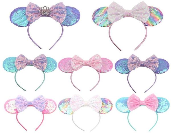 Acessórios para o cabelo Orelhas de mouse Bandas de cabeça de lantejoulas de lantejoulas para crianças Girls Glitter Halloween Party Creaturas Tema Costume9474814