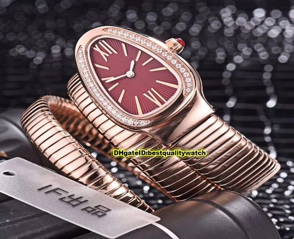 8 cor barato luxo novo tubogas 101911 sp35c6ss.2t Dial vermelho Case de ouro rosa Swiss Quartz Lady Watches Bracelet Watch High Quality2040155