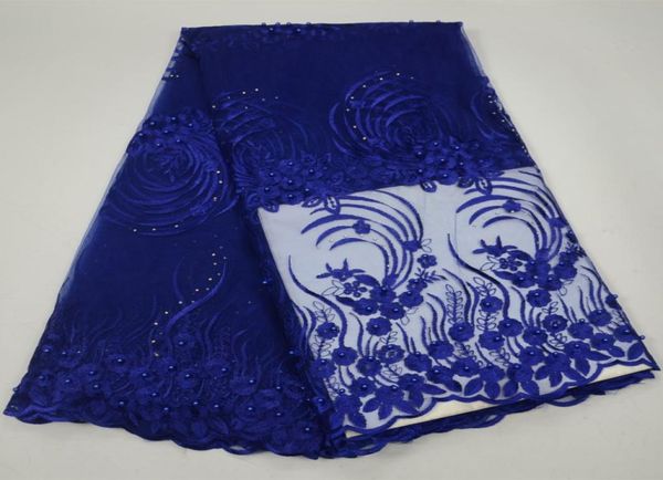 Royal Blue Net French Lace Materia in pizzo africano di alta qualità in pizzo africano con perline africana nigeriana africana 309394724