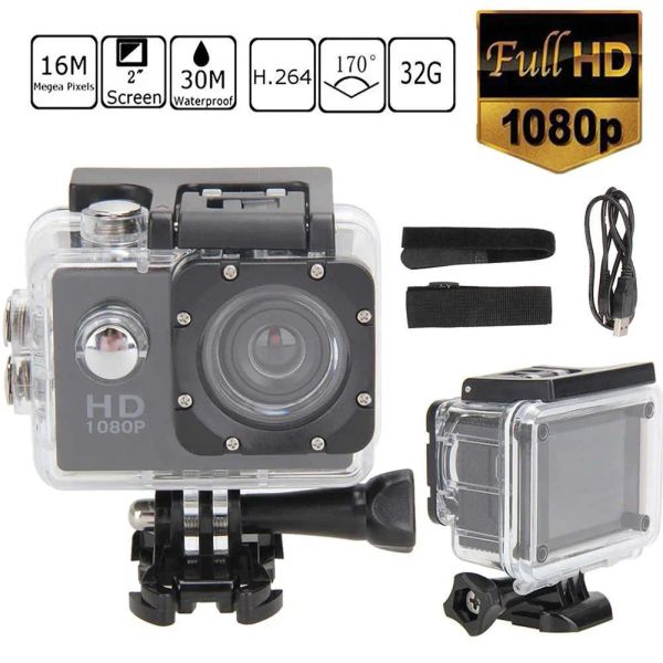 Câmera de ação de câmeras Full HD 1080p Subaquática Câmeras esportivas à prova d'água de 2,0 polegadas CAMcorder Sports DV Cam para Go Car HD Cam Pro