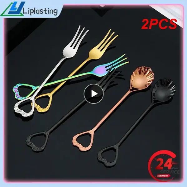 Colheres 2pcs 304 Aço inoxidável Sobremesa Forks Travel Donuts Candy Spoon Cake Tools