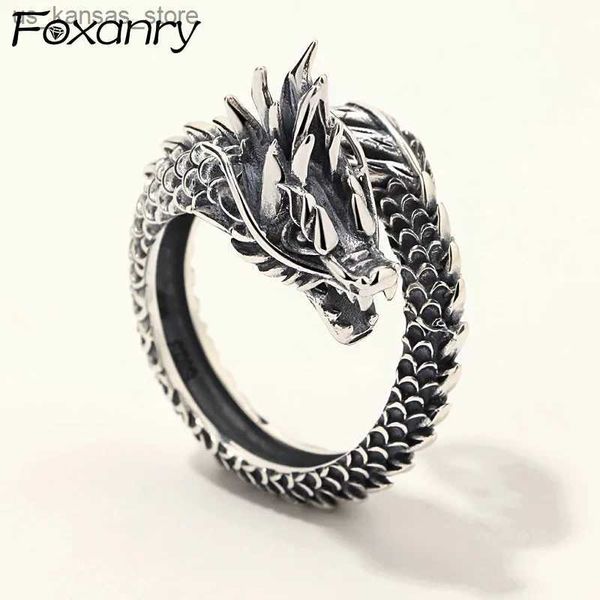 Rings a grappolo Foxanry Silver Color Vintage Fashion Gothic Punk Ancient Dragon Mens Oppenna di apertura Thai Silver Boyfriel Gift Party240408