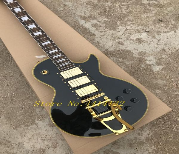 Pickup di chitarra elettrica nera personalizzati con sistema di tremolo che vincola giallo classico Les Electric Guitar New Style6209642