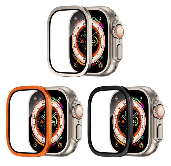 Alininum Bumper Case Case Case Tremed Glass Flam для Apple Watch 8 Ultra Screen Screen Protector Case 49 мм защитная крышка лица6999100