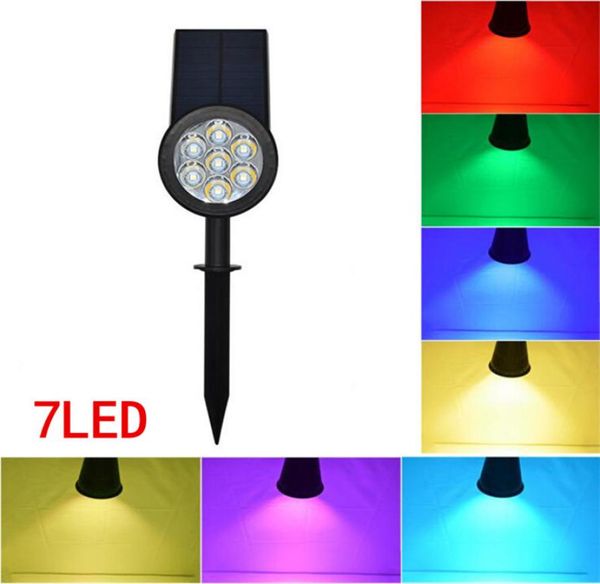 Painel solar 7Led Spike Spot Light RGB Spotlight Landscape Garden Yard Path Caminho Lâmpadas solares solares de aterramento ao ar livre Sol Light1746677