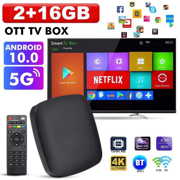 Box Android 10.0 TV Box 16GB 256GB 8G 128G D9 4K TVBox 2.4G + 5G Ricevitore TV WiFi SET Top Box Supporto Bluetooth con confezione regalo