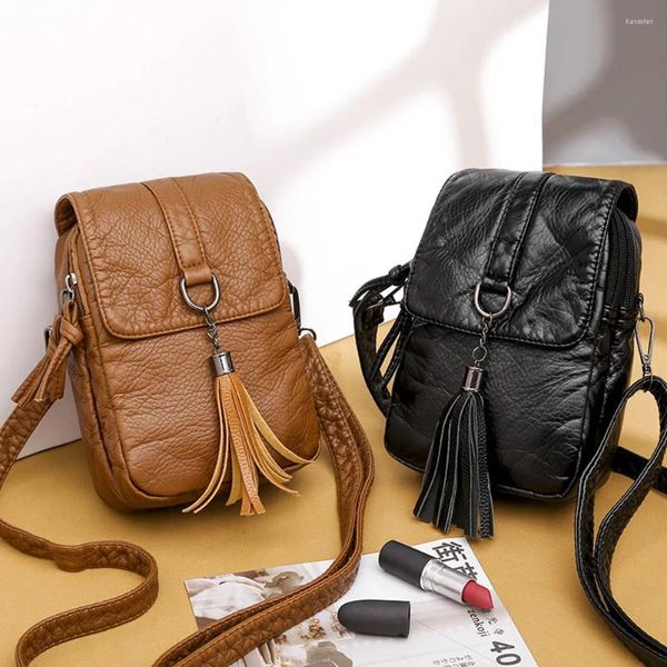 Omuz çantaları kadın moda püskül deri haberci çanta alışveriş için küçük telefon 2024 kadın markası