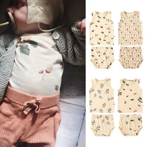 Rompers Baby Girls Boys наряду с одеждой летняя муслиновая хлопковая рукавочная шорты для рубашки костюмы для моды+брюки наборы 2pcs 0-36 M L47