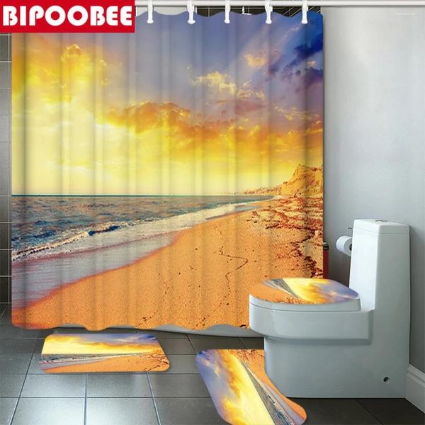 Tende per doccia 3d movk spiaggia tende da bagno oceano paesaggio set da bagno anticomello da bagno coperchio tappeti tappeti da bagno decorazioni per la casa