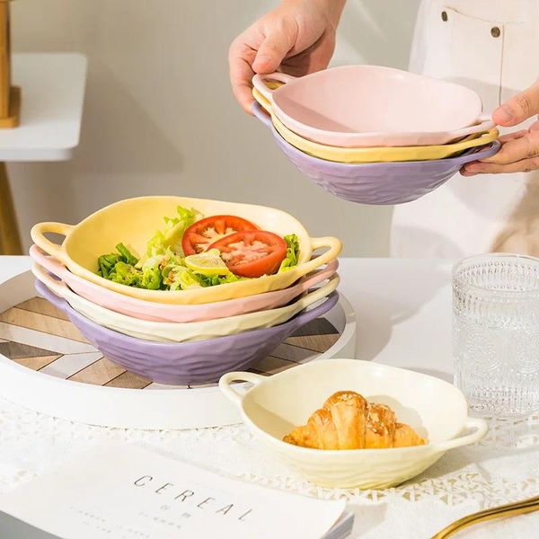 Миски 2024 Японская посуда керамика простая двойная уша рука с салатом нерегулярный суп Высокая эстетическая ценность