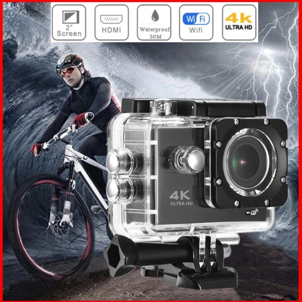 Câmera de ação de câmeras Ultra HD 4K WiFi 2,0 polegadas Tela 170D Underwater 30m Go Waterproof Pro Celmet Video Recording Cameras Sport Cam