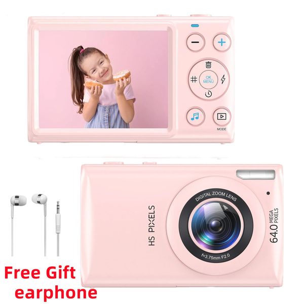 Câmera digital de 64MP para POGURS 4K KIDS MP3 Player Compact Video Camercorder 18x Zoom Vlogging Câmera Presente para estudantes Adolescentes 240327