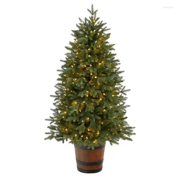 Flores decorativas Prelit LED Fir Artificial Christmas Tree in Natural Wood Pot