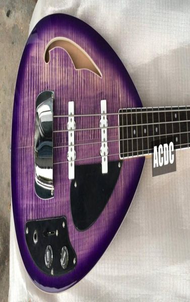 4 Strings Trans Purple Flame Maple Top Roup Drop Bass Bass Guitar semi ocasão corpo único Furro F Pego de capa cromada CHROME116762