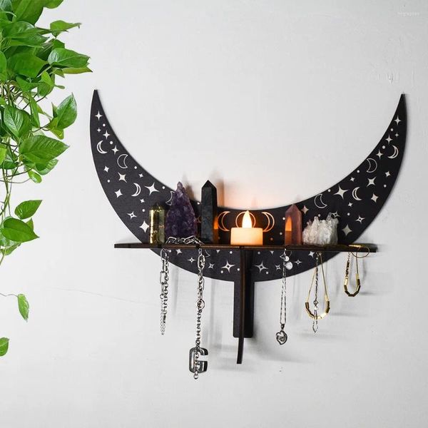 Kerzenhalter Holz geschnitzte Mond Phase Sternmuster Eid Mubarak Halter Heimat Dekoration Kristall Rack Regal Schmuck Ausstellungsständer