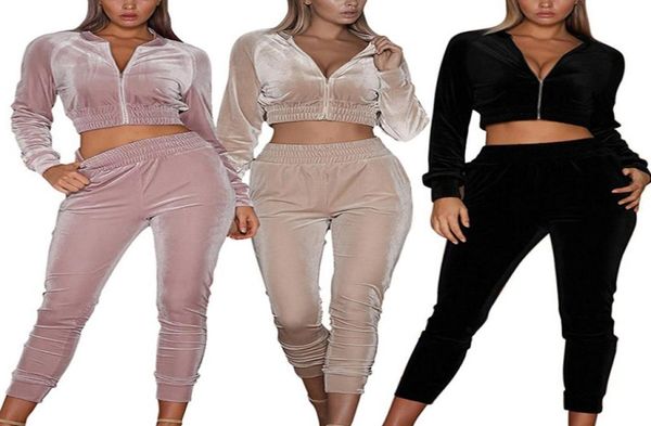 2021 Autumn Women Tracksuits de duas peças Velor Gym Roupe