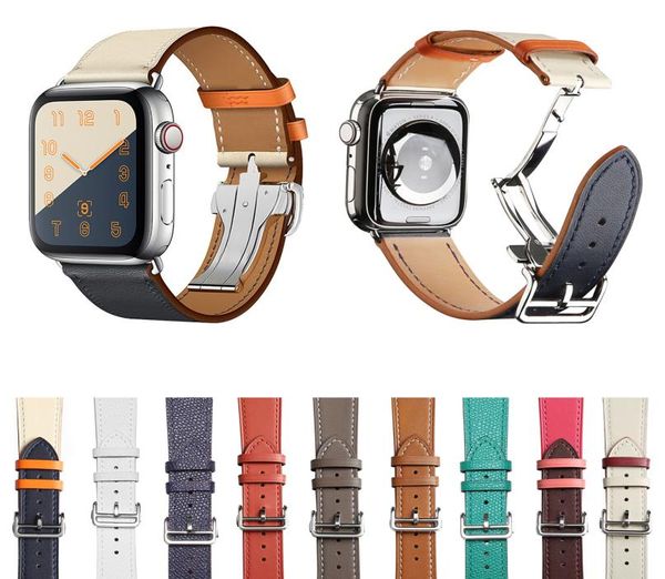 Fivela dobrável de luxo Banda de couro real para Apple Watch 38mm 40mm 42mm 44mm WatchBand para Apple Iwatch Series 1 2 3 4 5 Strap BRAC4538626