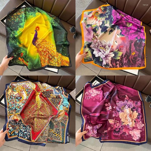 Lenços sarja de seda 70x70cm feminino lenço estampado texturizada protetora solar feminina de cabelo feminino lenço de lenço bufnda echarpe bandana