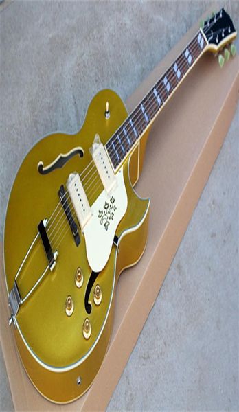 Guitarra elétrica de jazz oco com captadores HH e Chrome hardwaresgolden corpora rosa e pickguardcan de flor pode ser personalizado1251955