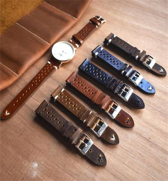 Retro -Leder -Watchband 18mm 20mm 22 mm 24 mm Kalbskalbsaugbänder poröse atmungsaktive handgemachte handgefertigte Nähte für Männer 2204124039506