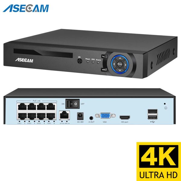 Объектив 4K Ultra HD POE NVR Video Recorder OnVif H.265 48V 8MP IP -камера CCTV System P2P Сеть AI Объяснение лица камера безопасности камера безопасности