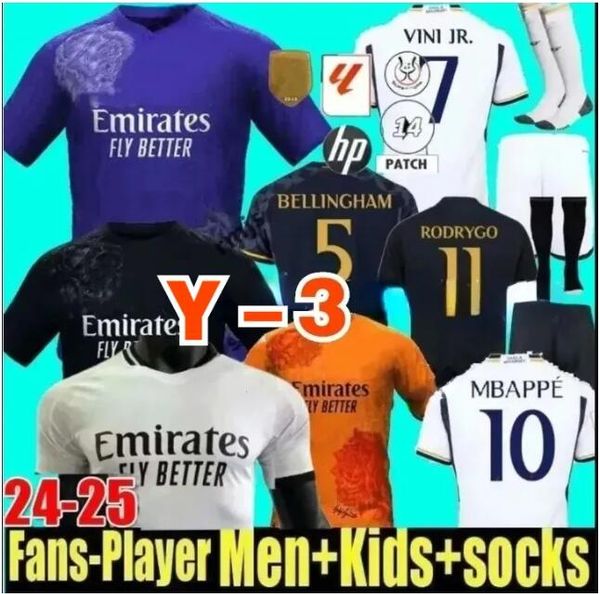 24 25 Bellingham Vini Jr Soccer Forma Mbappe Tchouameni 23 24 Futbol Gömlek Gerçek Madrids Camavea Rodrygo Modric Camisetas Erkek Çocuk Kit Üniformaları Y-3