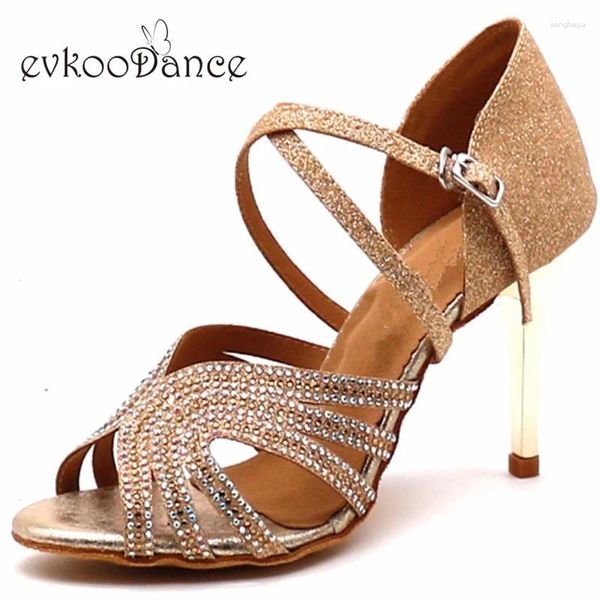 Sapatos de dança Evkoodance DIY Professional Zapatos de Baile 8,5 cm de metal Golden / Blue Glitter com rinstono para mulheres Evkoo-535