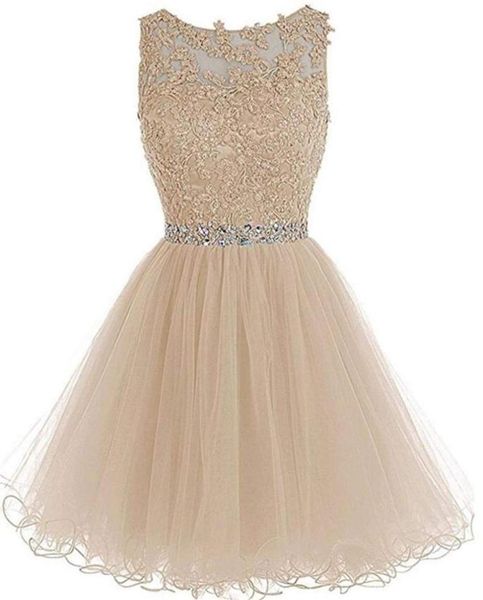 2019 neueste billige Tulle Short Prom Kleider Plus Size Applices Mini Abschlussformal Abend Homecoming Party Kleid AL121441992