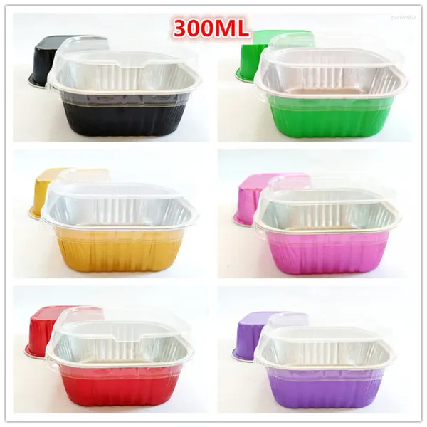 Coppe usa e getta cannucce 50pcs creative quadrate in alluminio foglio torta tazza da pasticceria da 300 ml di cottura a colori bomboniere