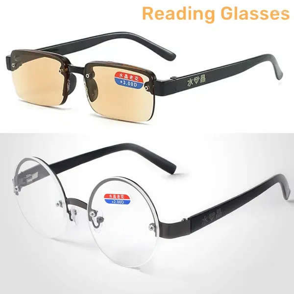 Óculos de sol U unissex redondo quadros de leitura de óculos homens homens Office Presbyopia Eyewear Business Crystal Hyperopia Eyeglass Diopter 1.0 a 4.0