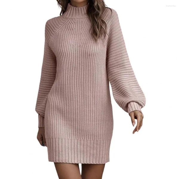 Vestidos casuais mini vestido suéter elástico de outono de inverno com nervuras de inverno esbalhado maconha para a escola