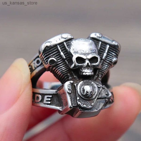 Anelli a cluster Steampunk Motorcycle Engine Anello teschio MENS Fashion Hip Hop 316L Bicycle Bicycle Bicycle Gioielli Gioielli Gift all'ingrosso240408