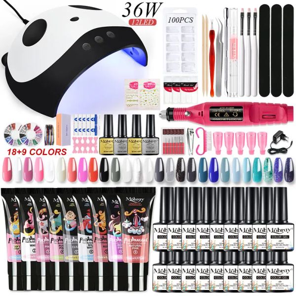 Klingennagel -Set -Nagellacke Kit Poly Acrylgel Set für die Nagelverlängerung mit 54W UV Lampe Nagel Trocknen Elektrische Nagelbohrmaschine Maniküre Set