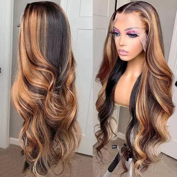 Destaque Human Human Human Brasilian Guleless Honey Full Blonde Colored Human Hair Wigs for Women Lace Front Wig