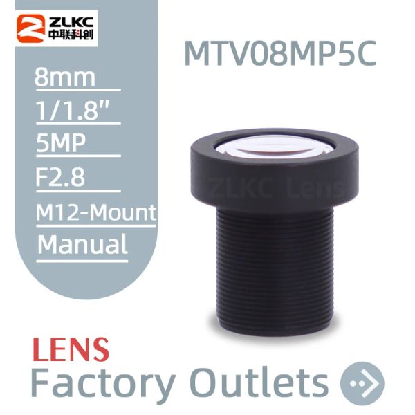 Teile ZLKC M12 Objektiv 8mm FA 5MP Makroobjektiv 1/1,8 Zoll F2.8 s Mount für Maschinenverhalten Kamera Lens CCTV -Teile Weitwinkel niedriger Verzerrung