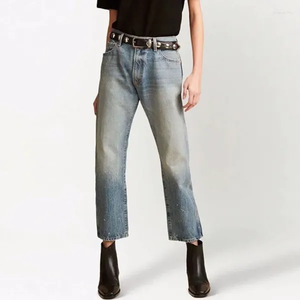 Женские джинсы лак -лак с брызговиком расстроенный случайный тонкий стройный низкий уровень талии скинни.