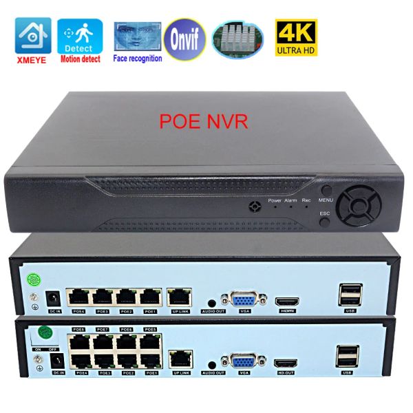 Lente xmeye 4k poe nvr 4/8 canal de rede de vídeo suporta suporta face detecta áudio onvif p2p para poe 8mp 5mp 1080p Security IP Camera